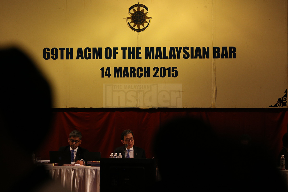 Bar Council chairman Christopher Leong speaks during the 69th Annual General Meeting of the Malaysian Bar at Renaissance Hotel in Kuala Lumpur today. – The Malaysian Insider pic by Kamal Ariffin, March 14, 2015.